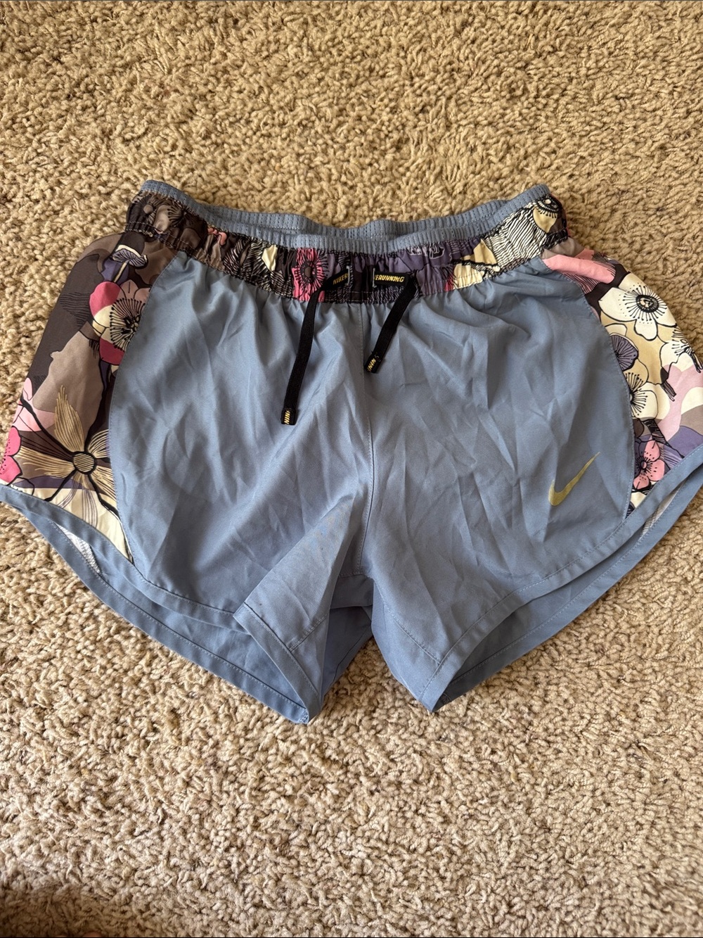 Nike Women’s Dusty Blue Running Shorts with Floral Side Panels
